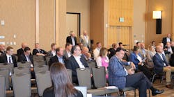 Carbon Express president Steve Rush stands next to Groendyke Transport president and CEO Greg Hodgen, at right, during the advocacy meeting at NTTC's 2022 Annual Conference in San Diego, Calif. Carbon Express president Steve Rush stands next to Groendyke Transport president and CEO Greg Hodgen, at right, during the advocacy meeting at NTTC's 2022 Annual Conference in San Diego, Calif.