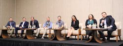 From left to right are T.C. Energy’s Matt LaBorde, Enterprise Products’ Carter Deutsch, Moda Midstream’s Paul Ramsey, Sprague’s Cameron Eisenhaur, Kinder Morgan’s Gabriel Lopez, Burns & McDonnell’s Caitlin Geisinger, IMTT’s Melanie Landry, and Sprague’s Chris O’Neil, who served as moderator for their panel discussion during the International Liquid Terminals Association’s 2022 International Operating Conference in Houston. From left to right are T.C. Energy’s Matt LaBorde, Enterprise Products’ Carter Deutsch, Moda Midstream’s Paul Ramsey, Sprague’s Cameron Eisenhaur, Kinder Morgan’s Gabriel Lopez, Burns & McDonnell’s Caitlin Geisinger, IMTT’s Melanie Landry, and Sprague’s Chris O’Neil, who served as moderator for their panel discussion during the International Liquid Terminals Association’s 2022 International Operating Conference in Houston.