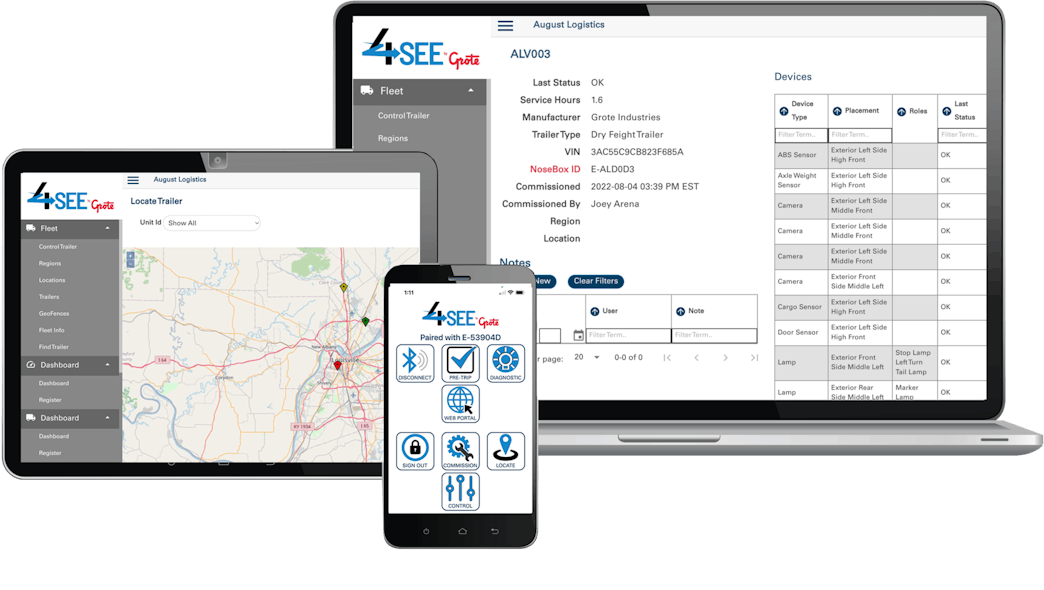 In addition to a mobile app, 4SEE includes a web portal for remote management and control of trailer assets from the back office.