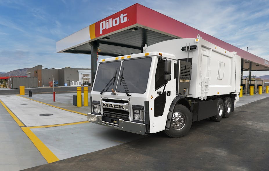 Mack expects sales of its electric LR refuse model to benefit after parent Volvo Group announced a partnership with Pilot Co. to build electric-vehicle charging stations at a number of Pilot and Flying J travel stops nationwide.