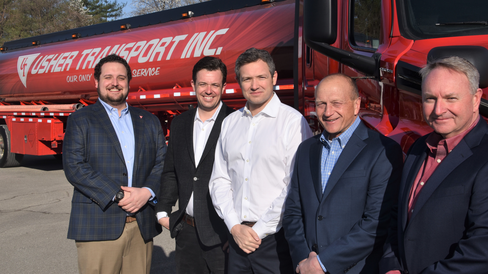 Usher Transport CFO David Guess, far right, will serve on the American Trucking Association&rsquo;s 2023 Law Enforcement Advisory Board. Also pictured, left to right, are William Usher, Patrick Usher, Ryan Usher, and Eric Mink.