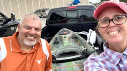 Highway Transport driver Pam Randol, at right, poses with Army veteran Roy Salas after buying a kayak from him. Highway Transport driver Pam Randol, at right, poses with Army veteran Roy Salas after buying a kayak from him.