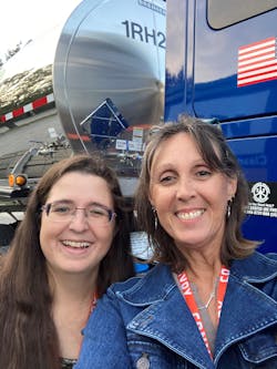 NTTC Professional Driver of the Year finalist Pam Randol, at right, and Alicia Wilson, a tank-cleaning technician at Highway Transport, attend Women in Trucking&apos;s Accelerate! Conference and Expo in November in Dallas, Texas.