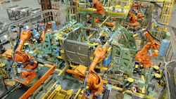 Freightliner Cascadia robotic cab assembly.