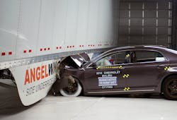 IIHS evaluated the AngelWing side underride guard system with aero skirt in 2017, including this 35 mph crash test. IIHS evaluated the AngelWing side underride guard system with aero skirt in 2017, including this 35 mph crash test.