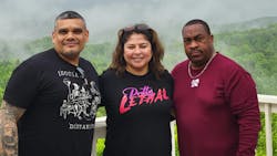 From right to left are Highway Transport driver Ed Heard, his wife Aileen, and her cousin, Brian. From right to left are Highway Transport driver Ed Heard, his wife Aileen, and her cousin, Brian.