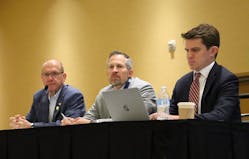 From left to right, G&amp;D/Hoffman&rsquo;s Jerry Curl, Hagen Johnson&rsquo;s Brandon Johnson, and NTTC&rsquo;s Jackson Eberts lead the dry bulk and food grade committee meeting during Tank Truck Week 2023.