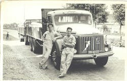 Ad van den Bosch, at left, with his first truck. Ad van den Bosch, at left, with his first truck.