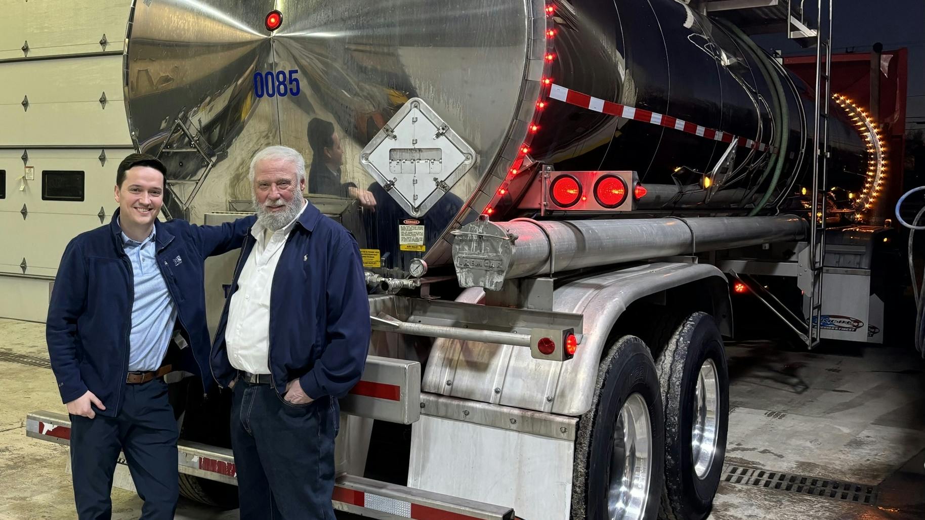 Andrew Mulvey, Tremcar regional sales manager, at left, and Willie Stroup, founder of Mid America Trailers.