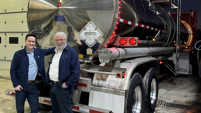Andrew Mulvey, Tremcar regional sales manager, at left, and Willie Stroup, founder of Mid America Trailers.