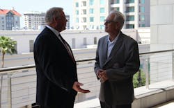 Grammer driver Mark Schroyer, at right, visits with MBH Trucking CEO Brian Hitchcock during the 2025 NTTC Annual Conference in Tampa. Grammer driver Mark Schroyer, at right, visits with MBH Trucking CEO Brian Hitchcock during the 2025 NTTC Annual Conference in Tampa.