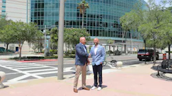 Outgoing NTTC Chairman Ward Best, at left, shakes hands with new chairman David Price in front of Amalie Arena in Tampa, Florida. Outgoing NTTC Chairman Ward Best, at left, shakes hands with new chairman David Price in front of Amalie Arena in Tampa, Florida.