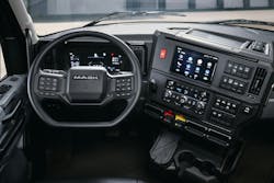 Mack’s flat-bottom wheel provides more room where it counts. Smart steering wheel buttons access cruise control, CoPilot Display navigation, headlight and marker light interrupter switches, and phone controls. Mack’s flat-bottom wheel provides more room where it counts. Smart steering wheel buttons access cruise control, CoPilot Display navigation, headlight and marker light interrupter switches, and phone controls.