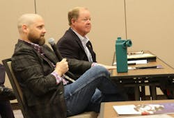 Lance Hagler, Trimac's new vice president of safety, asks a question during the Safety and Security Council meeting at NTTC's 2025 Annual Conference as Jim Anderson, Florida Rock and Tank Lines VP of safety and risk management, listens. Lance Hagler, Trimac's new vice president of safety, asks a question during the Safety and Security Council meeting at NTTC's 2025 Annual Conference as Jim Anderson, Florida Rock and Tank Lines VP of safety and risk management, listens.