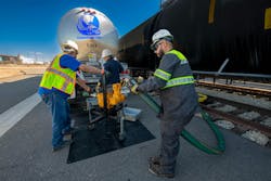 Transnational Line hauls chemicals from El Centro, California, to 'maquiladoras' in Mexico with help from transload partner Ventura Transfer Company. Transnational Line hauls chemicals from El Centro, California, to 'maquiladoras' in Mexico with help from transload partner Ventura Transfer Company.