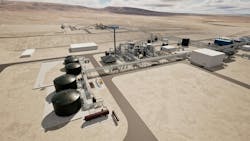 This rendering illustrates several of the field-fabricated tanks that will be produced by CB&I for the Thacker Pass lithium mine. The tanks will be situated adjacent to the sulfuric acid plant and store liquid sulfur and sulfuric acid, which play an important role in the operation of the facility. This rendering illustrates several of the field-fabricated tanks that will be produced by CB&I for the Thacker Pass lithium mine. The tanks will be situated adjacent to the sulfuric acid plant and store liquid sulfur and sulfuric acid, which play an important role in the operation of the facility.
