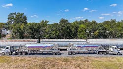The first railcar arrived July 10 at the Eagle rail spur in Dalton, Georgia, with driver Caleb Carroll pulling the first load from the spur a week later. The first railcar arrived July 10 at the Eagle rail spur in Dalton, Georgia, with driver Caleb Carroll pulling the first load from the spur a week later.