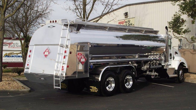 Pacific Truck Tank manufactures and services propane and petroleum bobtail trucks like this unit featuring a 4,500-gallon, four-compartment Beall aluminum tank mounted on a Kenworth chassis.