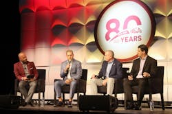 The supplier panel discussion at Tank Truck Week 2025 included, from left to right, David Price, NTTC chairman and UPT executive vice chairman; Jake Radish, EnTrans president and COO; Rence Oliphant, Hendrickson vice president of global sales; and Brian Pasko, Kenworth central sales manager. The supplier panel discussion at Tank Truck Week 2025 included, from left to right, David Price, NTTC chairman and UPT executive vice chairman; Jake Radish, EnTrans president and COO; Rence Oliphant, Hendrickson vice president of global sales; and Brian Pasko, Kenworth central sales manager.
