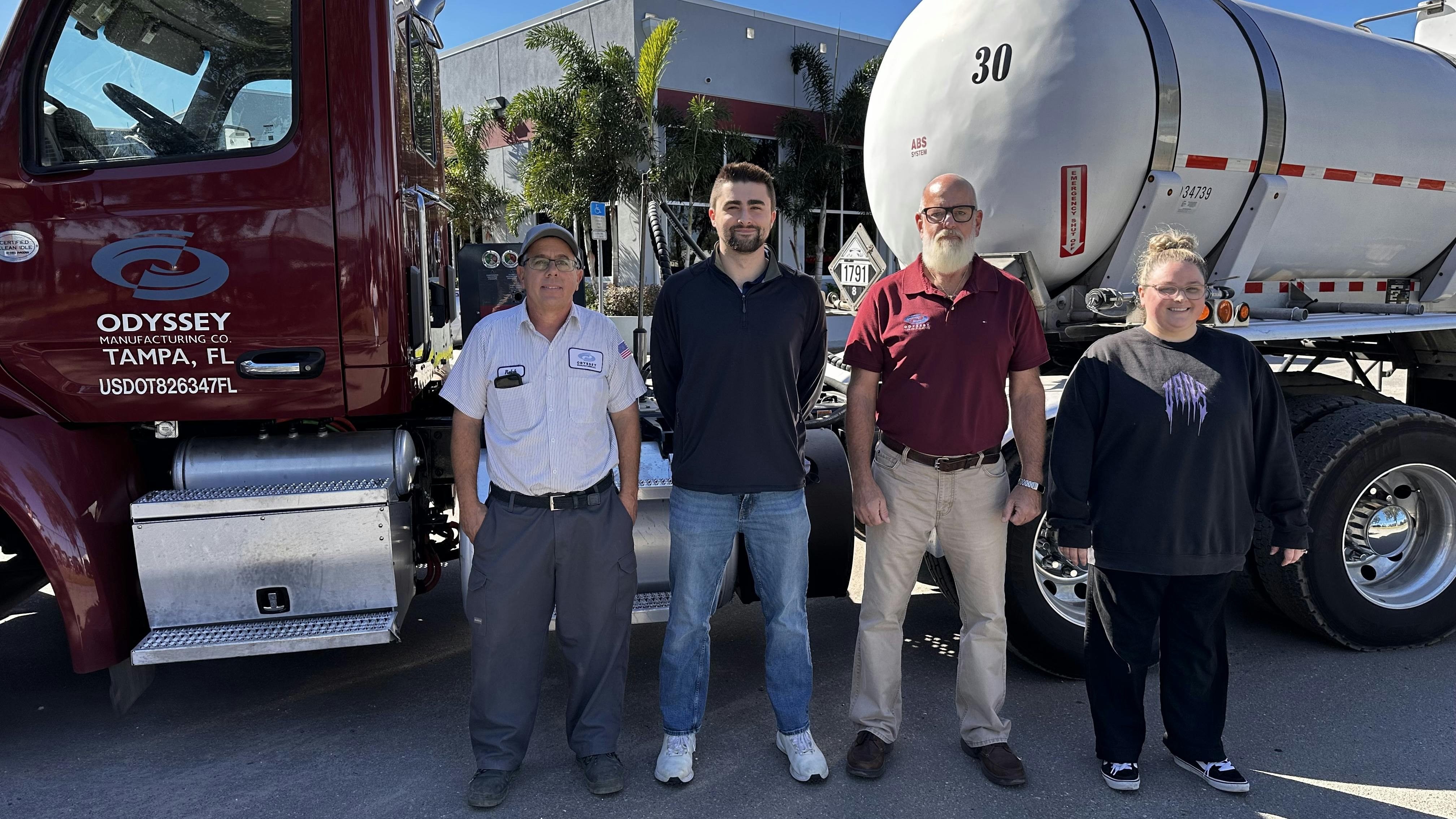 From left to right are Odyssey&rsquo;s Ralph Carlini, lead driver; Fergus Grogan, logistics coordinator; Mark Lowenstine, operations manager; and Justine Maville, accounts payable specialist.