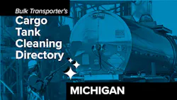 Text describing directory section over photo of man cleaning exterior of tank trailer Text describing directory section over photo of man cleaning exterior of tank trailer