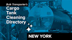 Text describing directory section over photo of man cleaning exterior of tank trailer Text describing directory section over photo of man cleaning exterior of tank trailer