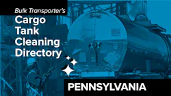 Text describing directory section over photo of man cleaning exterior of tank trailer Text describing directory section over photo of man cleaning exterior of tank trailer