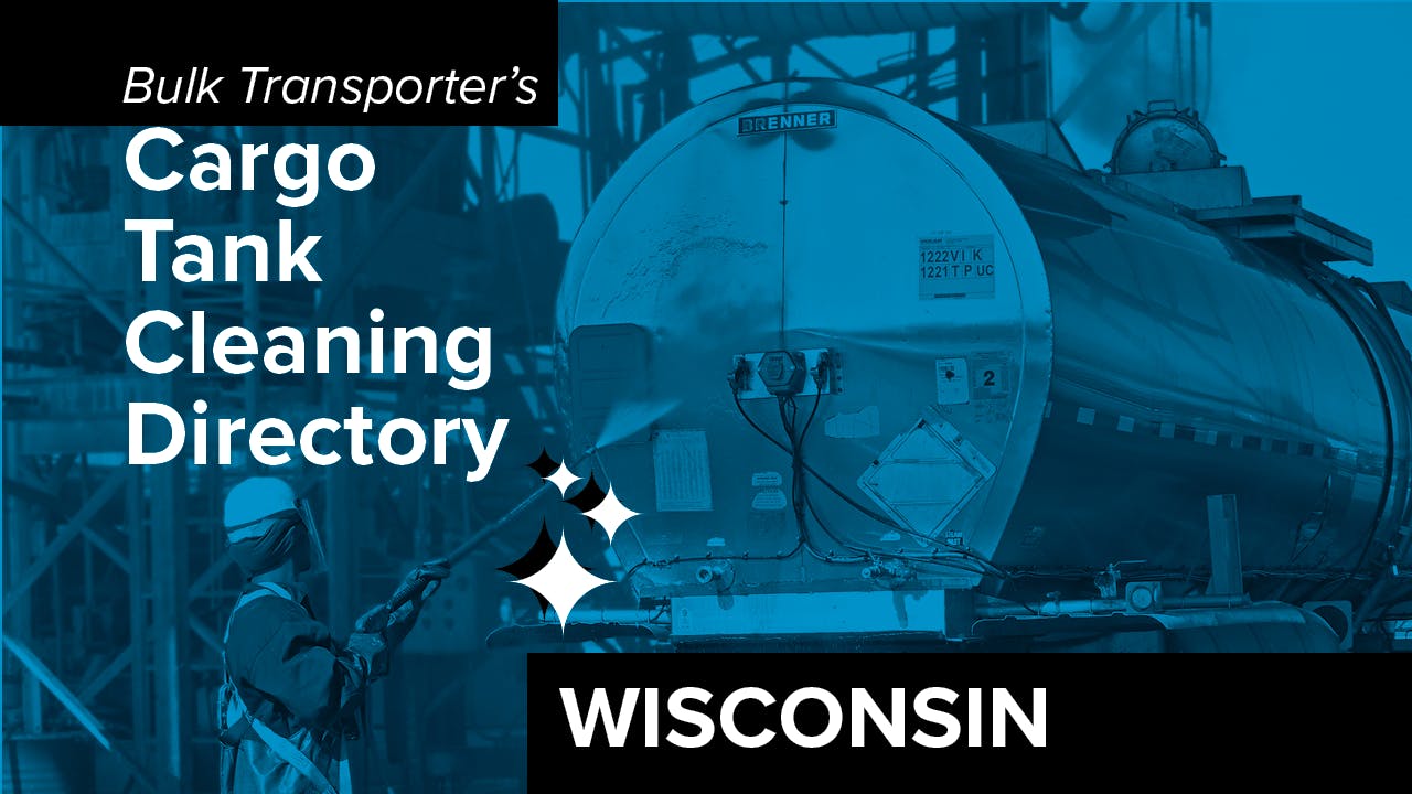 Text describing directory section over photo of man cleaning exterior of tank trailer