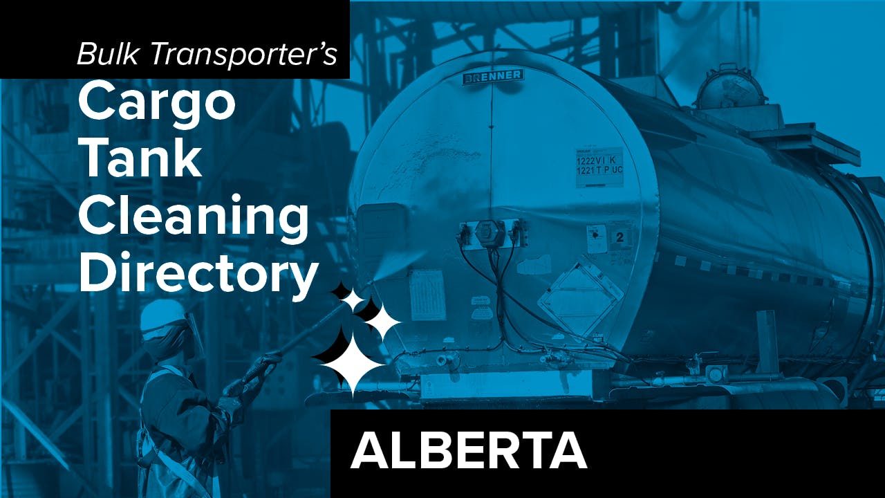 Text describing directory section over photo of man cleaning exterior of tank trailer