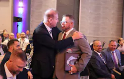 G&D Trucking/Hoffman Transportation President Kevin Hoffman greets driver Bruce Jones after he was named NTTC's 2025-26 Professional Tank Truck Driver of the Year. G&D Trucking/Hoffman Transportation President Kevin Hoffman greets driver Bruce Jones after he was named NTTC's 2025-26 Professional Tank Truck Driver of the Year.