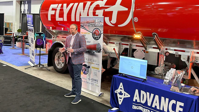 Brent Hickman, Pilot Company director of equipment, maintenance and fleet sales, leads one of two showcase presentations at Truck World 2026 outside Toronto, Ontario, Canada.