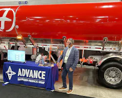 Bob Davis, Drōv Technologies vice president of business development, demonstrates the utility of the Tank Ai platform with five-axle AirBoxOne control at Truck World 2026. Bob Davis, Drōv Technologies vice president of business development, demonstrates the utility of the Tank Ai platform with five-axle AirBoxOne control at Truck World 2026.