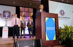 Beau Mosley insisted Usher Transport CEO Ryan Usher, at right, join him on stage to accept the family-owned carrier's 2025 North American safety championship at NTTC's 2026 Annual Conference in Baltimore.