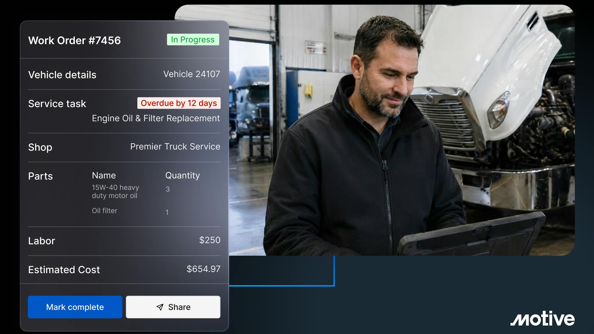 Motive Maintenance health insights combine defects identified in inspections and service schedules with vehicle and asset availability so teams know what needs attention.
