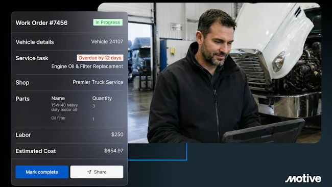 Motive Maintenance health insights combine defects identified in inspections and service schedules with vehicle and asset availability so teams know what needs attention.