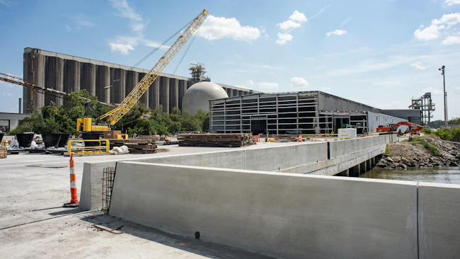 The future Foundation 3 facility shown under construction in early August 2026. The Colonial Terminals multimodal project has since been completed and is now fully operational on the Savannah River.