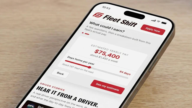 Driver Decision Kit&rsquo;s mobile web app features a dynamic pay calculator built from a fleet&rsquo;s actual pay sheets, allowing drivers to adjust variables like hometime to better understand their potential earnings.