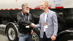 Uv Doron, Exosent Engineering owner, at left, and Jim Herzog, P.S.I.’s regional sales director, introduced Tank Truck Week 2026 attendees to their newly enhanced partnership that gives Exosent customers the option of a equipping factory-installed TireView and TireView Live monitoring systems on MC-331 tank trailers.