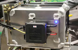 A blue light powered by 12 volts of electricity, and mounted near the P.S.I.-Meritor pneumatic control box, lets operators know the Blend system is still energized before pulling out of the retail fuel station.