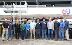 The UPT and STE teams pause for a group photo after Paige Cushing’s expert welding demonstration in Oklahoma City, the location of National Tank Truck Carriers’ Tank Truck Week 2026 event.