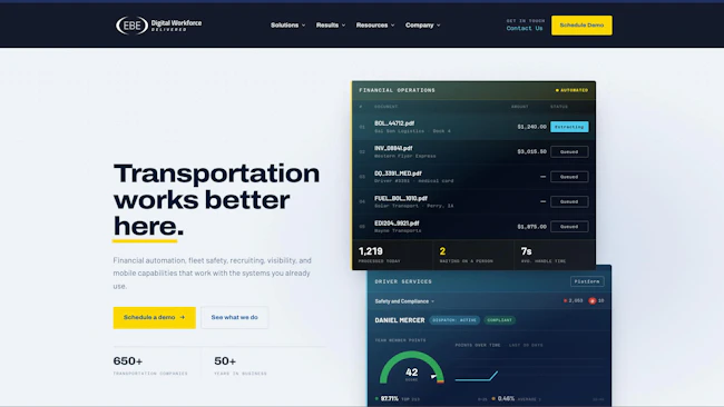EBE Technologies&rsquo; redesigned web portal gives fleet operators interactive tools to evaluate back-office automation capabilities and driver management services.