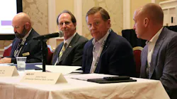 Search committee chairman Harold Sumerford Jr. of J&M Tank Lines (second from right) and Randy Clifford (second from left) bring decades of tank truck leadership to the national federation level during a prior NTTC gathering.