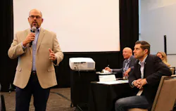 NTTC President and CEO Ryan Streblow speaks to board members during Tank Truck Week 2026 alongside Ventura Transfer’s David Clifford, highlighting the strong collaborative relationship between the two associations.