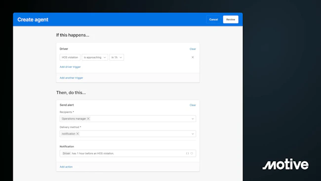 Motive debuted its new proactive &ldquo;Agents&rdquo; technology at ATA&rsquo;s MCE conference, enabling fleets to configure automated conditional workflows&mdash;such as notifying operations managers when a driver approaches an hours-of-service limit&mdash;to handle safety and maintenance events without manual cross-referencing.