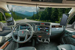 A high-definition touchscreen display serves as the central hub for Paccar Connect inside Kenworth cabs, pairing telematics and diagnostics with an expanding app ecosystem.